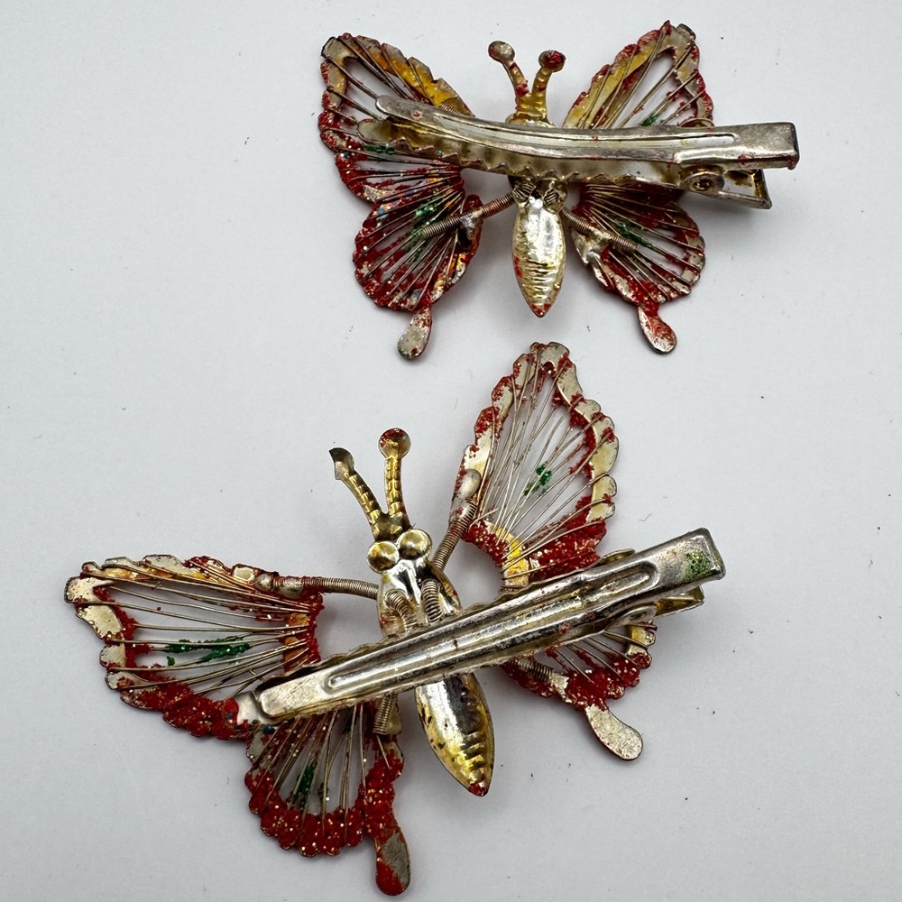 Vintage Butterfly Hair Clips Trembler Moving Wings - Picture 4 of 5
